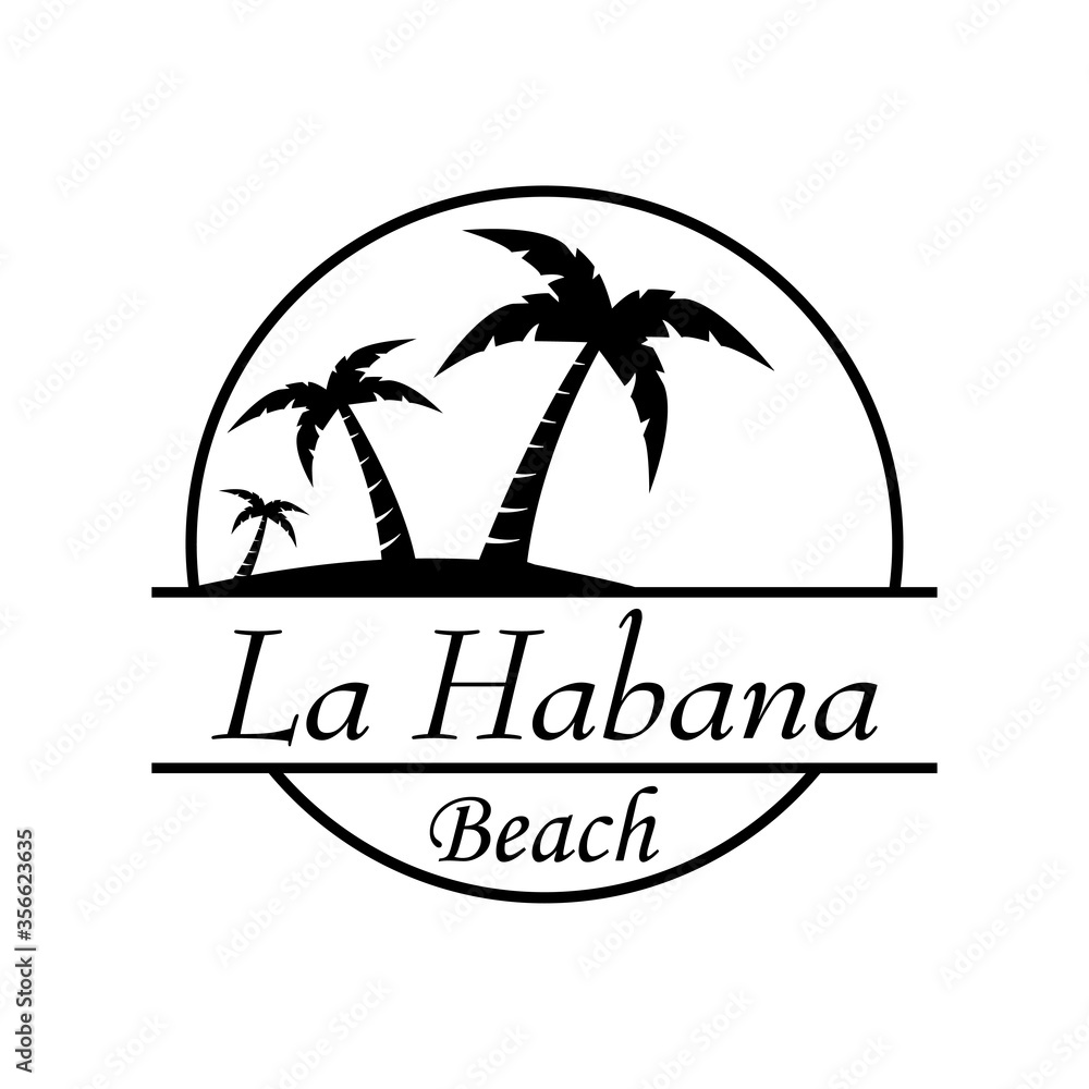 Símbolo destino de vacaciones. Icono plano texto La Habana Beach en círculo en color negro