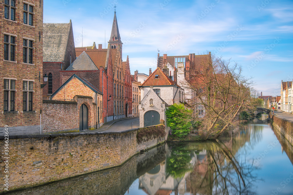 Naklejka premium River view in Bruges Belgium