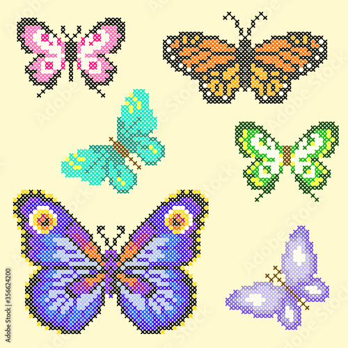 set of cross stitch butterflies