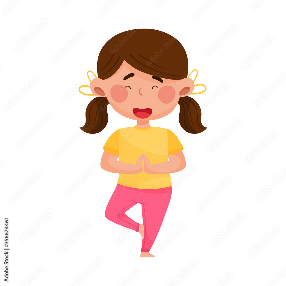 Girl Character Standing in Yoga Pose and Breathing Vector Illustration Girl Character Standing in Yoga Pose and Breathing Vector Illustration