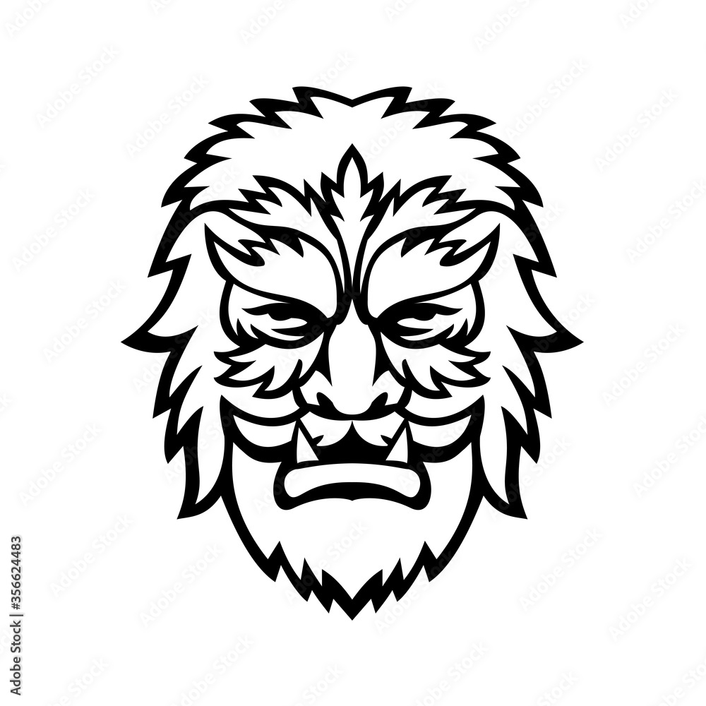Obraz premium Circus Wolfman or Wolfboy Head Mascot Black and White