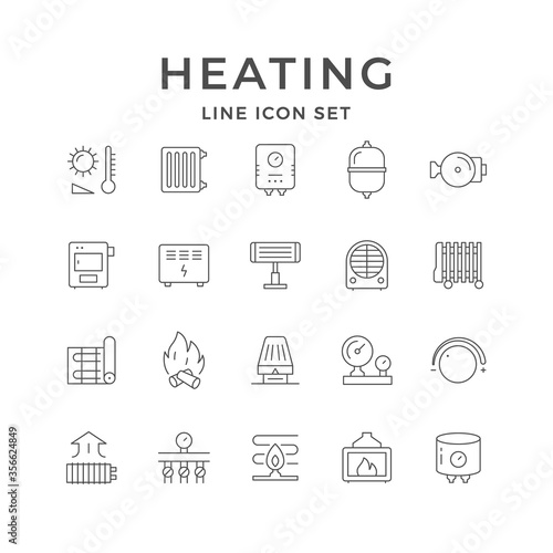 Set line icons of heating