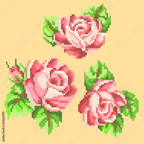 vector illustration of cross stitch rose