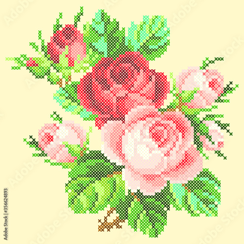 cross stitch roses bouquet
