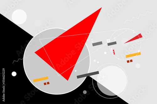 The red wedge breaks through the grey circle, the idea of going beyond. Abstraction in the style of avant-garde, geometric forms