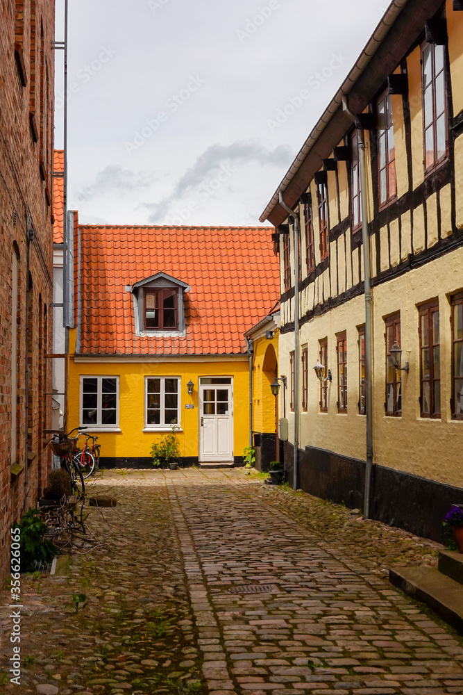 Ebeltoft, Denmark  A back cobblestoned alley.