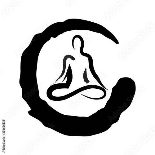 abstract person in yoga pose inside zen symbol, vector