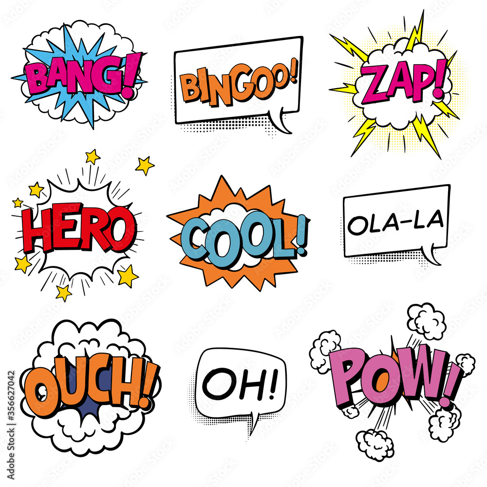 Fototapeta premium Comic speech bubbles or sound words set.