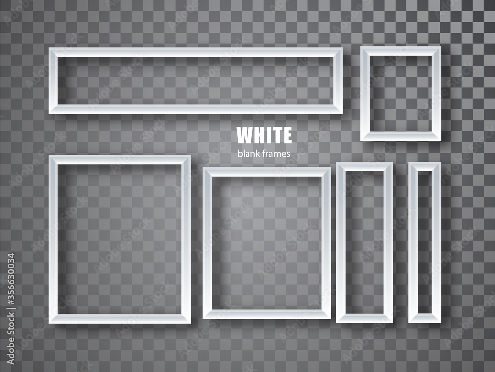 White Frames banners set. Vector plates with a place for inscriptions isolated on transparent background. Empty frame. Realistic 3D design White Frames banners set. Vector plates with a place for inscriptions isolated on transparent background. Empty frame. Realistic 3D design