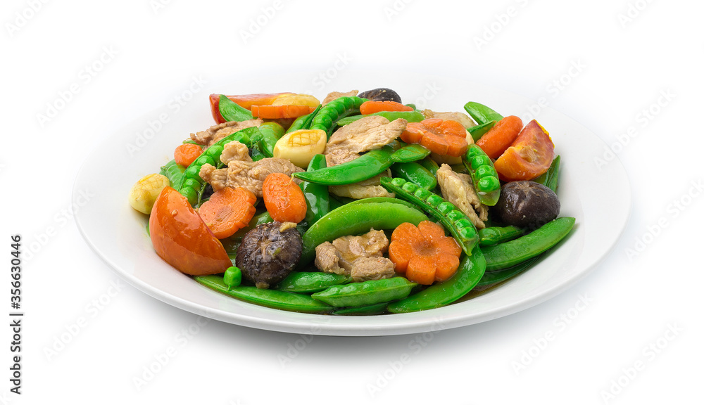 Stir Fried Snow Peas with Pork and Carved Carrots Stir Fried Snow Peas with Pork and Carved Carrots
