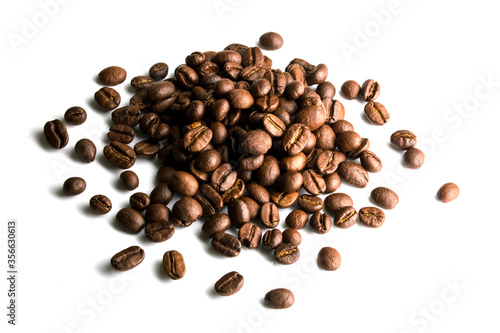 A lot of coffee beans stacked in a hill. Close-up top view