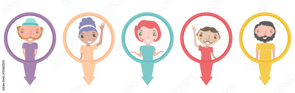 Fototapeta premium Hipster character set with pin.Vector illustration of people with map pin set.