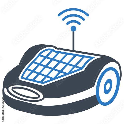 Smart Robotic Hybrid Lawn Mower Concept, Automatic Solar powered Domestic Robots vector icon design, 