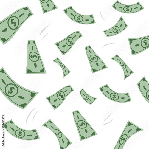 Falling dollars on white background.