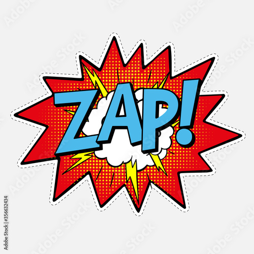 Sticker with comic sound effect ZAP hand drawn word retro pop art style