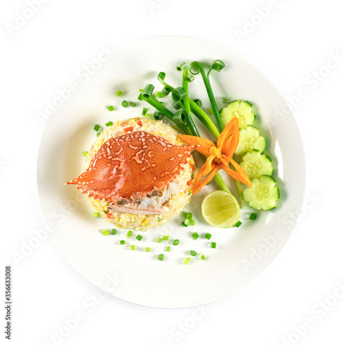 Fried rice with Crab decorate with vegetables carved