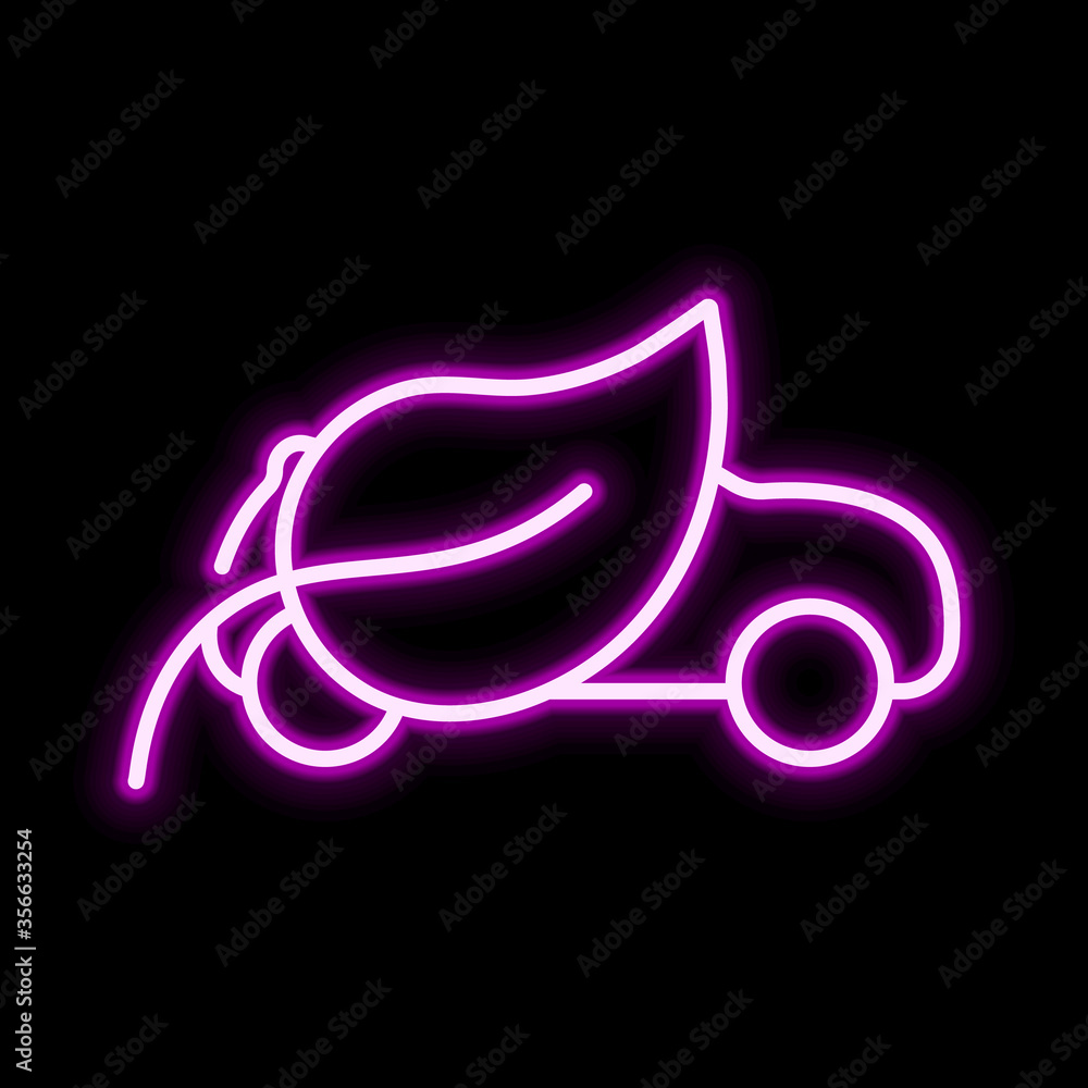 Thin line electric car with leafs pink glowing neon ui ux icon. Glowing sign logo vector Thin line electric car with leafs pink glowing neon ui ux icon. Glowing sign logo vector