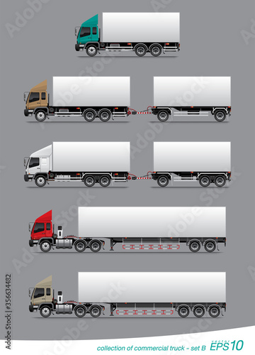 VECTOR EPS10 - collection of commercial cargo truck template,
isolate on grey background.