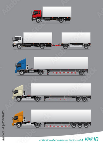 VECTOR EPS10 - collection of commercial cargo truck template,
isolate on grey background.