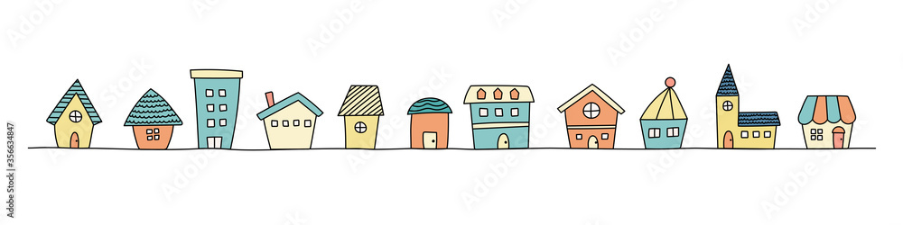 手書きの街並のイラストのセット 家 背景 Ilustracion De Stock Adobe Stock