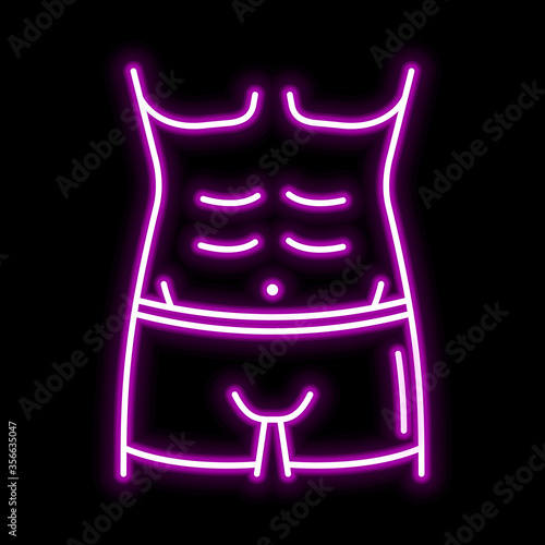 Muscular male torso glyph icon. Glowing sign logo vector