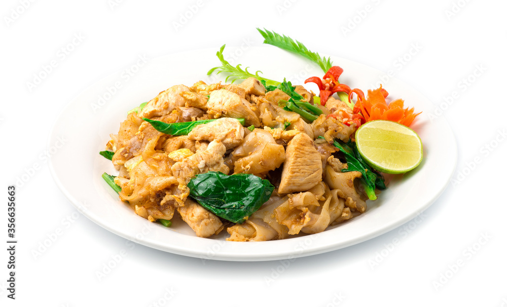Stir fried Noodles with Chicken in Soy Sauce and Chinese kale Stir fried Noodles with Chicken in Soy Sauce and Chinese kale