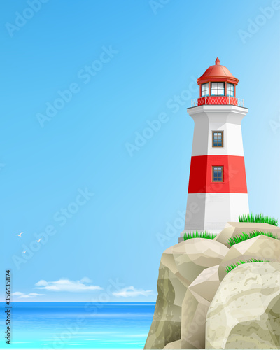Landscape with a lighthouse on a background of the sea