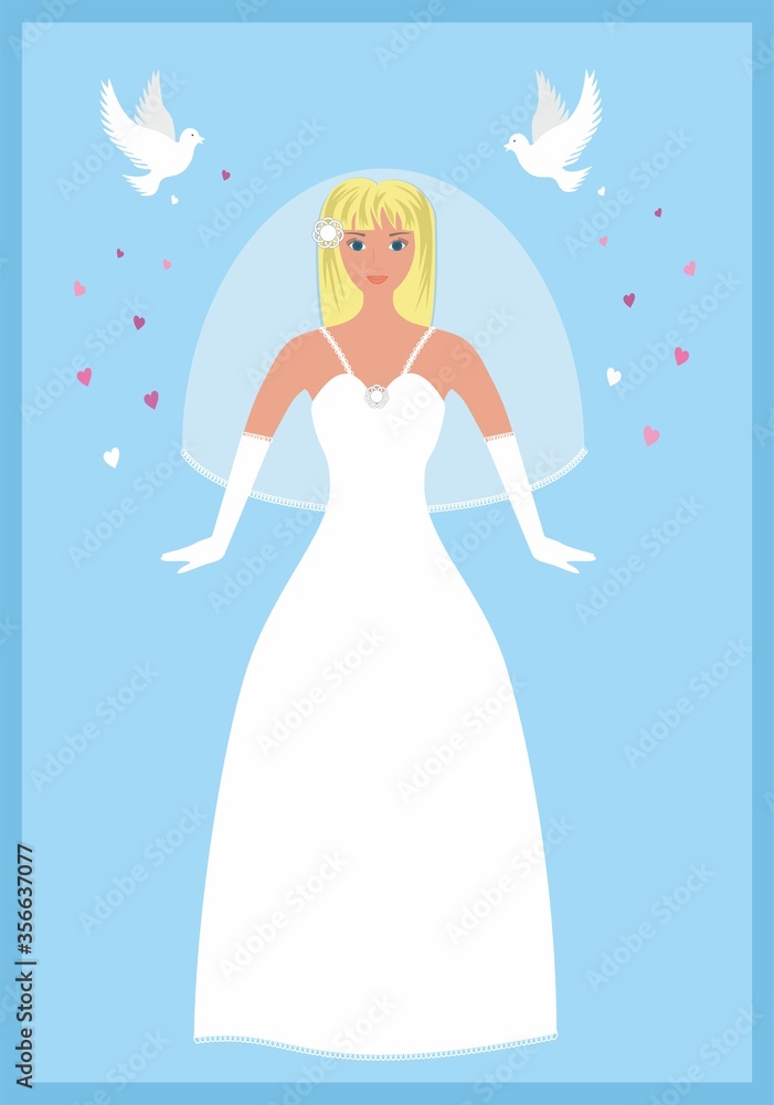 Blond woman in wedding dress. Inspiration from fairy tal Cinderella. Vector illustration. Blond woman in wedding dress. Inspiration from fairy tal Cinderella. Vector illustration.