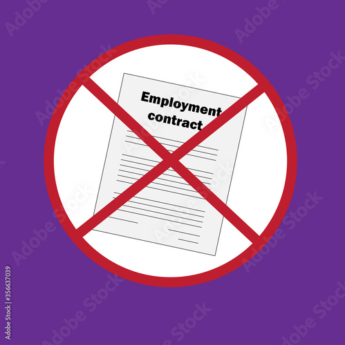 Torn employment contract. Dismissed employee upset by job loss. Job loss concept, stock vector illustration, isolated on white background.