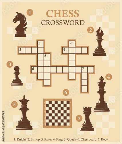 Chess crossword with pieces. Quiz. Vector illustration.