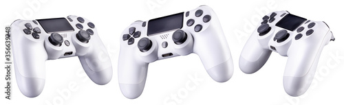 Set of white video game joysticks gamepad isolated on a white background