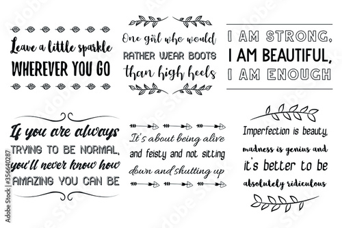 Woman, Female, girls, ladies. Set of Calligraphy sayings for print. Vector Quotes 