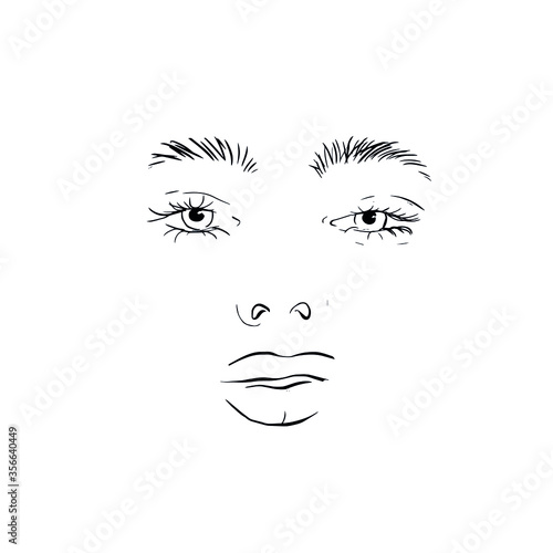 Beauty woman face, graphic Hand drawn portrait female silhouette 