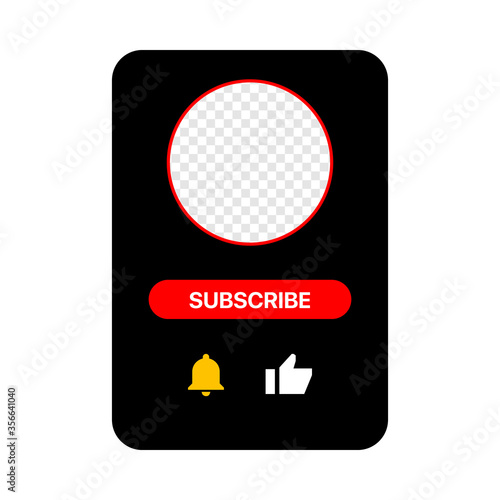 Youtube Profile Interface Black Pop Up Window. Subscribe Button. Bell, Like. Vector Illustration On White Background