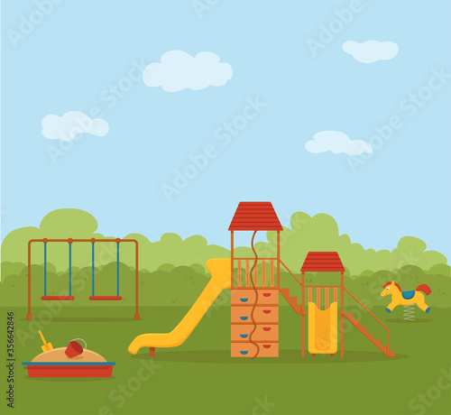 Kid s playground colorful cartoon vector illustration.