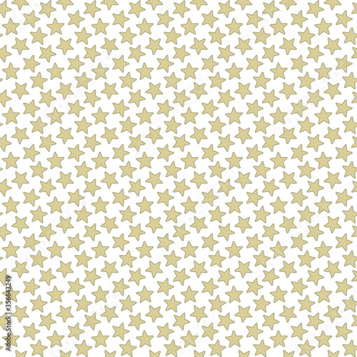 Vector Gold Stars on White Seamless Repeat Pattern. Background for textiles, cards, manufacturing, wallpapers, print, gift wrap and scrapbooking.