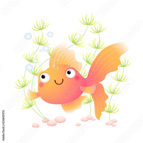 Vector illustration cute cartoon goldfish in an aquarium.