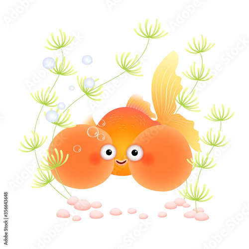 Vector illustration cute cartoon bubble eye goldfish in an aquarium.
