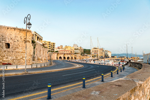 One of the main avenue which is leading along the shoreline of Heraklion city, Crete island.  This is the part of avenue which located next to the port (harbour) and the center of the city.