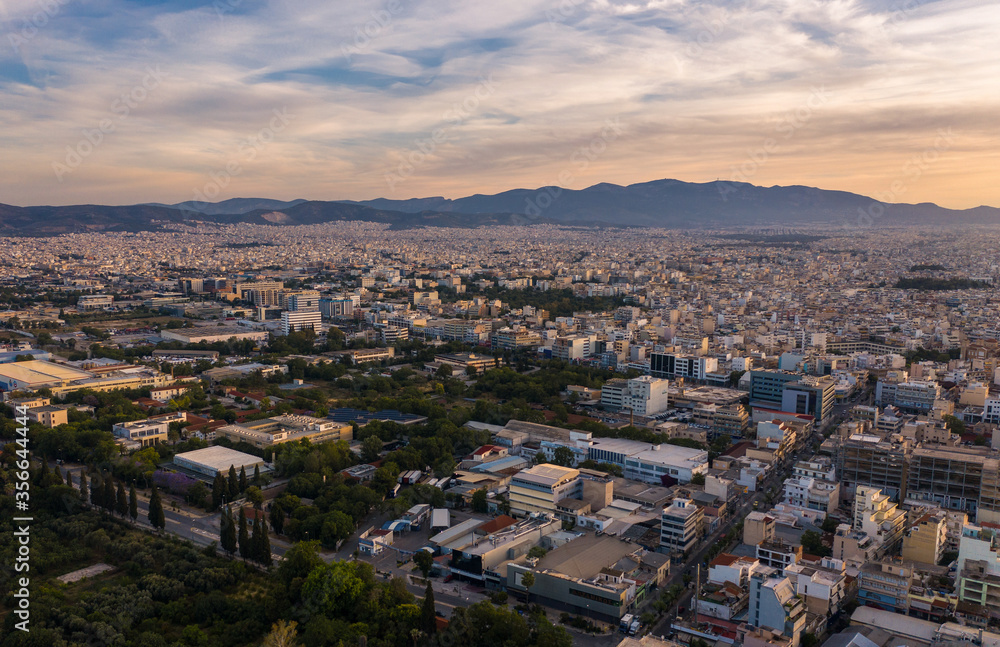 Athens city landscape at sunrise time, Greece