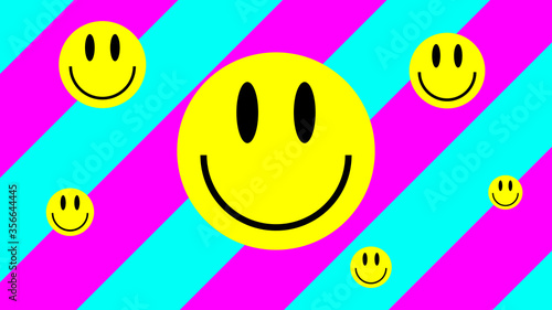 Smiley Face. Lsd Poster. Digital Urban Colorful Smile. Acid Style Wallpapers. Acid Smile On Pink And Blue Geometric Background