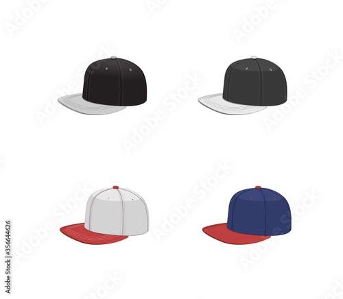 Baseball cap snap back set. cartoon vector hip hop design boy hat. isolated street snapback graphic illustration.