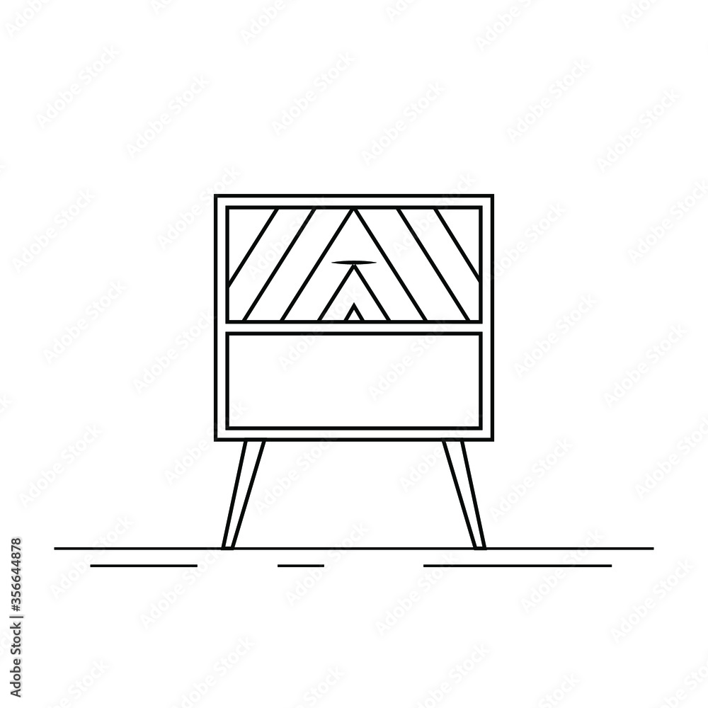 Vector icon of bedside table, modern furniture design. Bedside wooden chest of drawers, carpentry. Decorative table, linear pictogram. Dresser furniture line icon. Monochrome contour illustration. Vector icon of bedside table, modern furniture design. Bedside wooden chest of drawers, carpentry. Decorative table, linear pictogram. Dresser furniture line icon. Monochrome contour illustration.