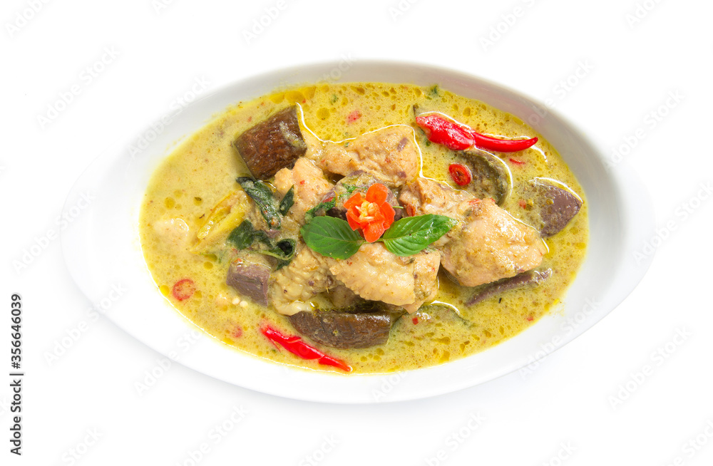 Green Curry Chicken in chili paste soup with coconut milk