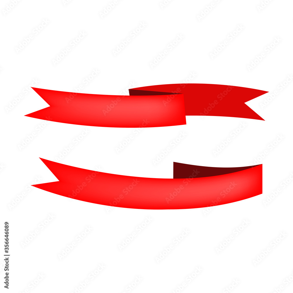 Two red blank ribbons for advertising text on white background. Title, banner, emblem. Advertising concept. illustration can be used for greeting cards, leaflets, posters