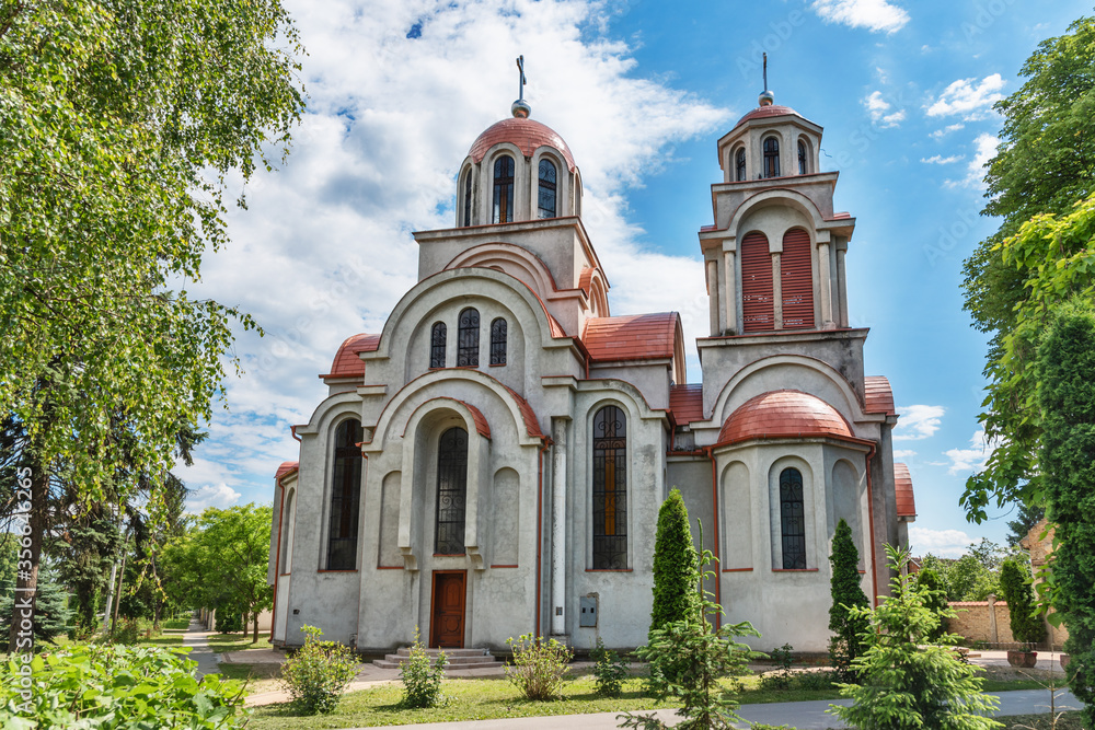 Mladenovo, Serbia - June 02, 2020: Serbian Orthodox Church of the Holy Prophet Elijah (serbian; Svetog proroka Ilije) in Mladenovo, Serbia.