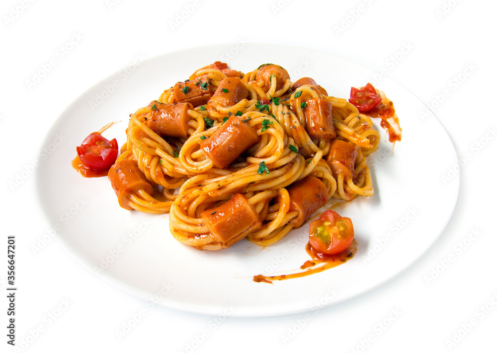 Spaghetti Bolognese with saucesage in tomato sauce Spaghetti Bolognese with saucesage in tomato sauce
