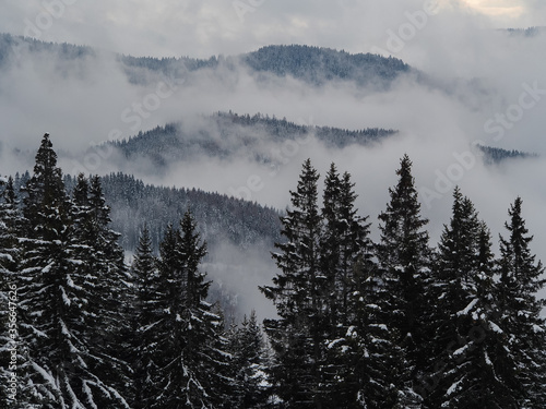 Snowy Austrian Alps Landscape On A Cloudy Day