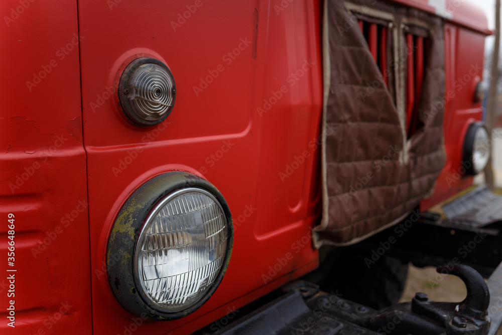Close up shot of red emergency car. Rescuer for accident. Close up shot of red emergency car. Rescuer for accident.