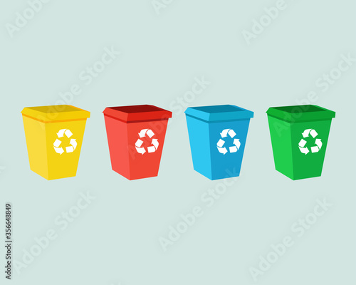Many colorful of recycle bins with recycle symbol